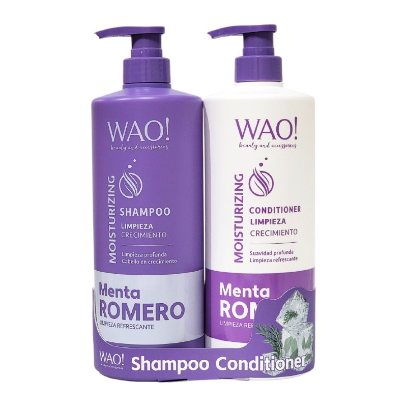 SET DE SHAMPOO Y ACONDICIONADOR ESTIMULANTE DE MENTA Y ROMERO WAO! 1000MLX2