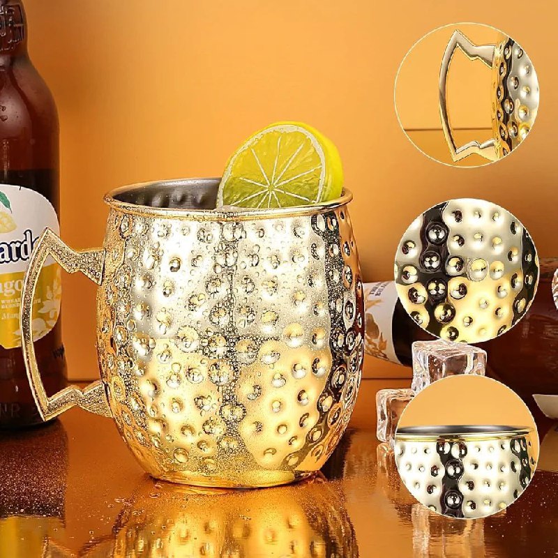 TAZA DE COCTEL MOSCOW MULE PARA BAR DE ACERO INOXIDABLE DISEÑO CIRCULOS 20OZ