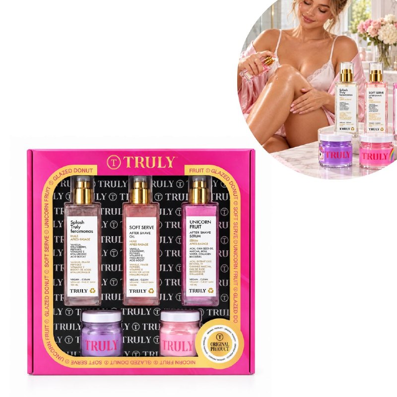 SET DE CUIDADO CORPORAL PARA DESPUES DE AFEITAR CON FEROMONAS HIDRATANTE Y CON FRAGANCIA TRULY 5PCS