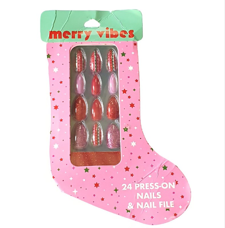 UÑAS POSTIZAS PRESS ON EN SET DE 24UND, LIMA, PALITO, PEGAMENTO MERRY CVIBES