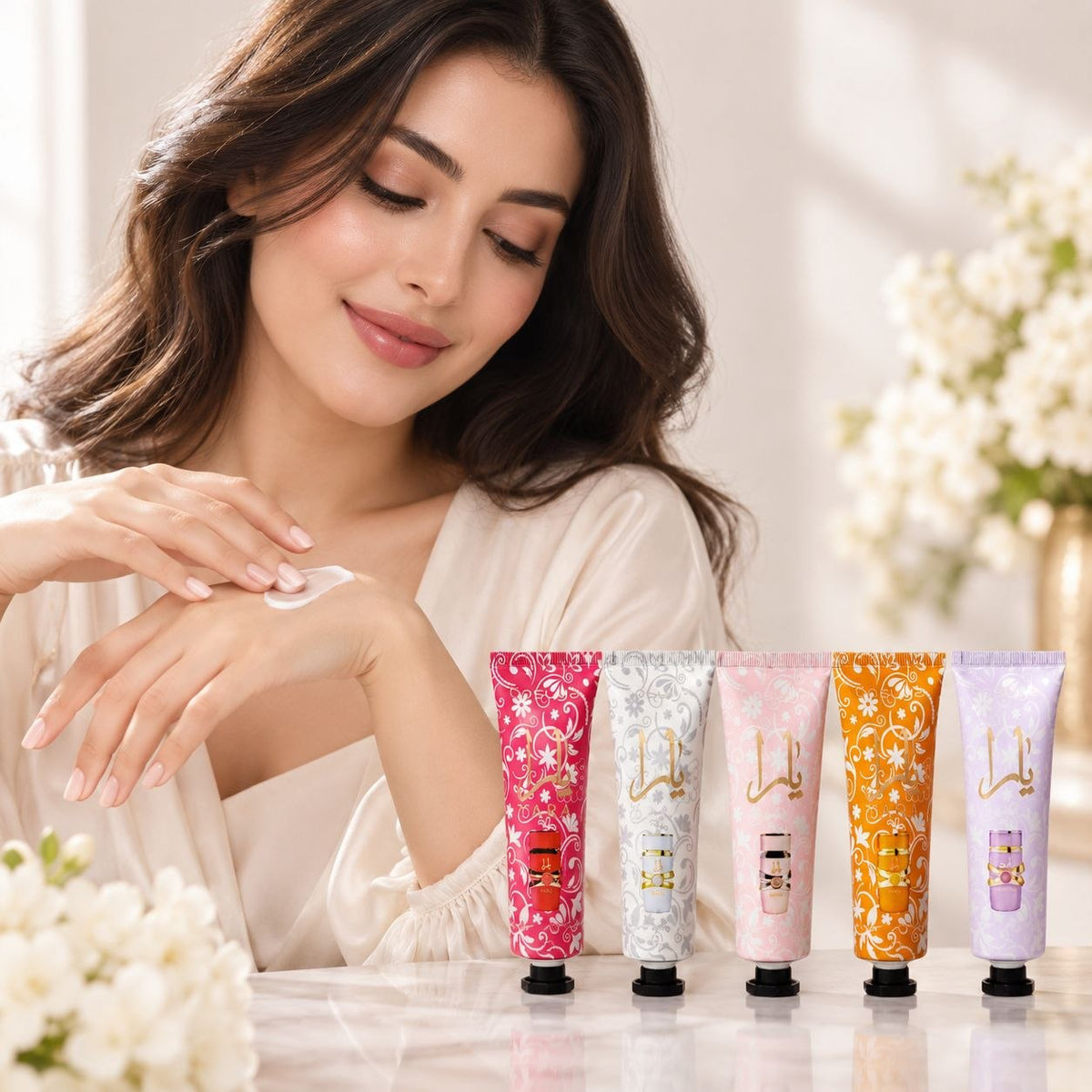 SET DE CREMAS PARA MANOS CON AROMAS DE PERFUMERIA ARABE 5PCS BOSUYA (AROMA SIMILAR A LATTAFA YARA)