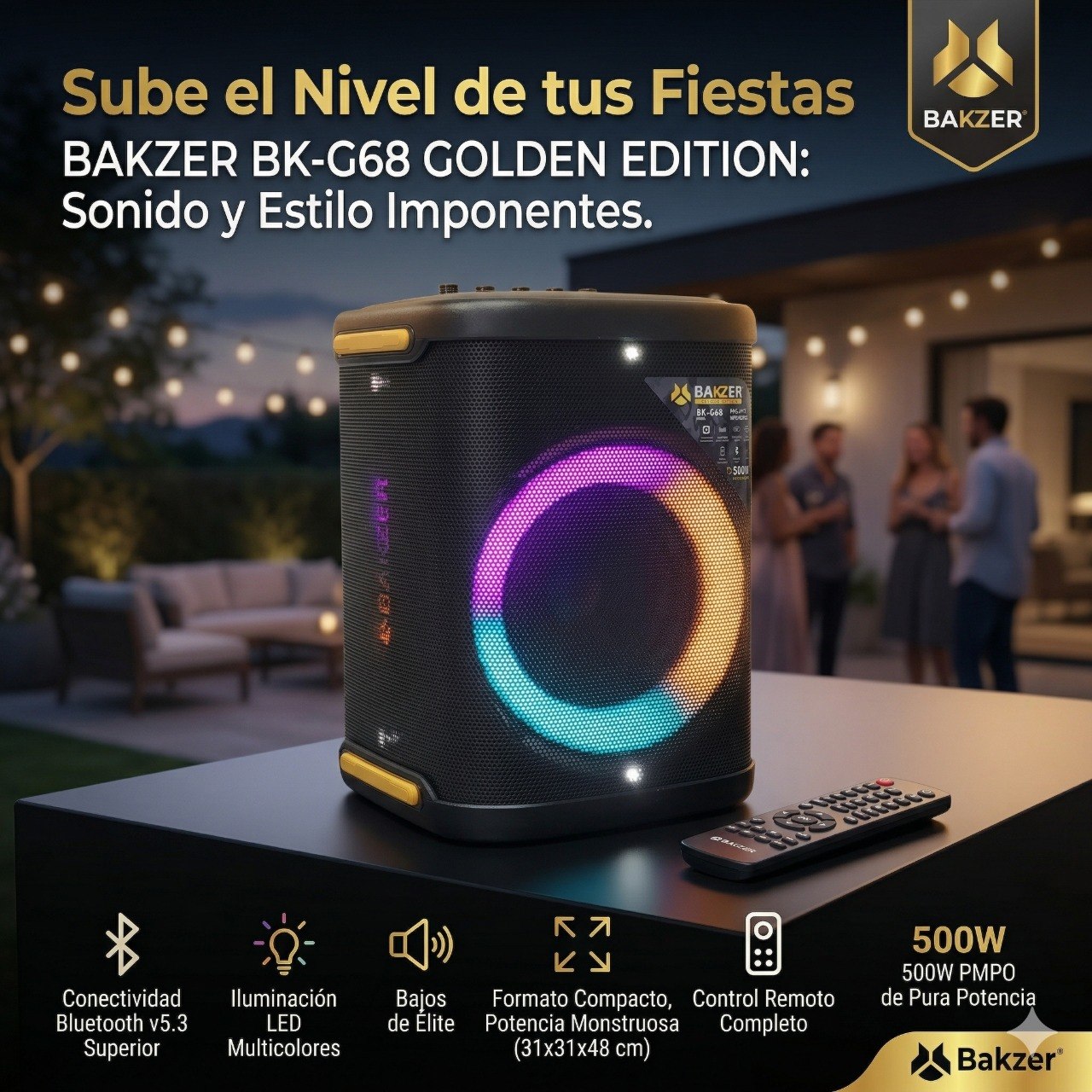 PARLANTE ALTAVOZ INALÁMBRICO CON REFUERZO DE BAJOS MODELO BK-G68 BAKZER 40CM