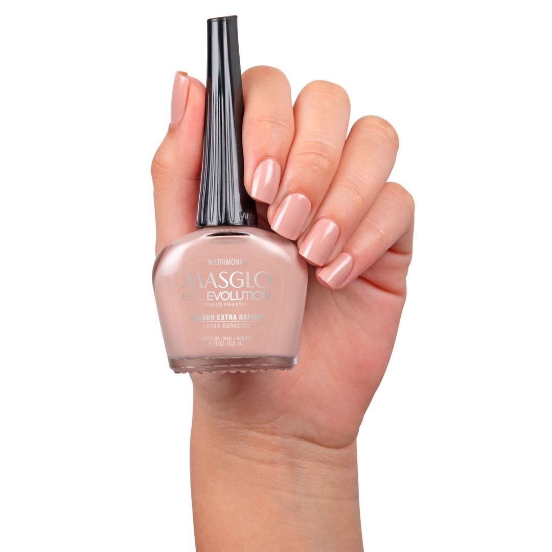 ESMALTE PARA UÑAS DE SECADO RAPIDO COLOR CAFE CLARO PASTEL MATRIMONIO GEL EVOLUTION MASGLO 13.5ML