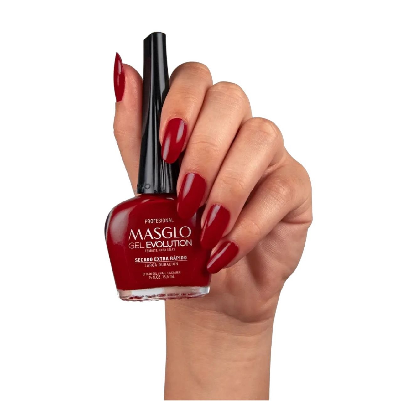 ESMALTE PARA UÑAS DE SECADO RAPIDO COLOR ROJO CEREZA INTENSO PROFESIONAL GEL EVOLUTION MASGLO 13.5ML