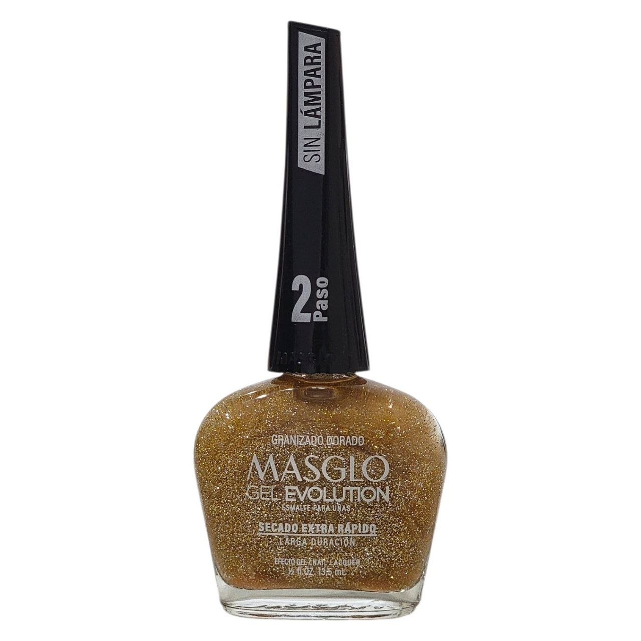 ESMALTE PARA UÑAS DE SECADO RAPIDO COLOR GRANIZADO DORADO GEL EVOLUTION MASGLO 13.5ML