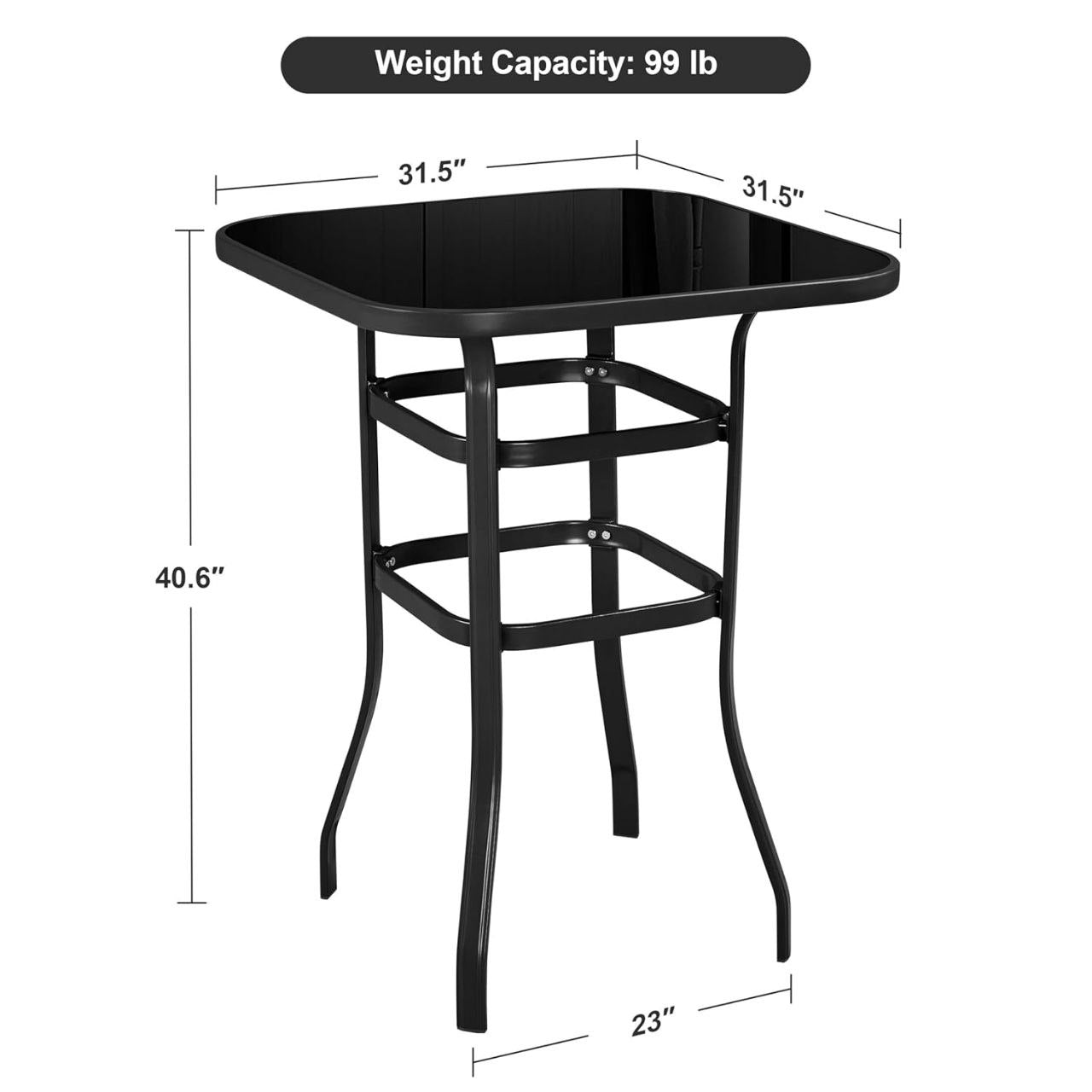 MESA COMEDOR DE BISTRO PARA PATIO AL AIRE LIBRE, CON 2 SILLAS DE METAL INCLUIDAS, MESA ALTA CON BATTA DE VIDRIO TEMPLADO HOMESTAR 104X80X49CM