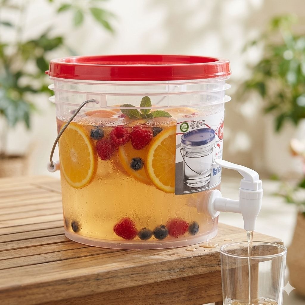 RECIPIENTE BALDE PARA LIQUIDOS CON DISPENSADOR ASA DE METAL Y CIERRE HERMETICO POLINPLAST 4L