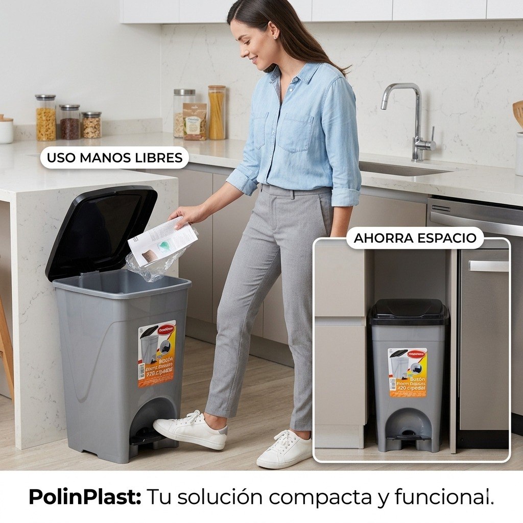 BASURERO CON TAPA SISTEMA DUAL POLINPLAST 19L 35X26X42CM