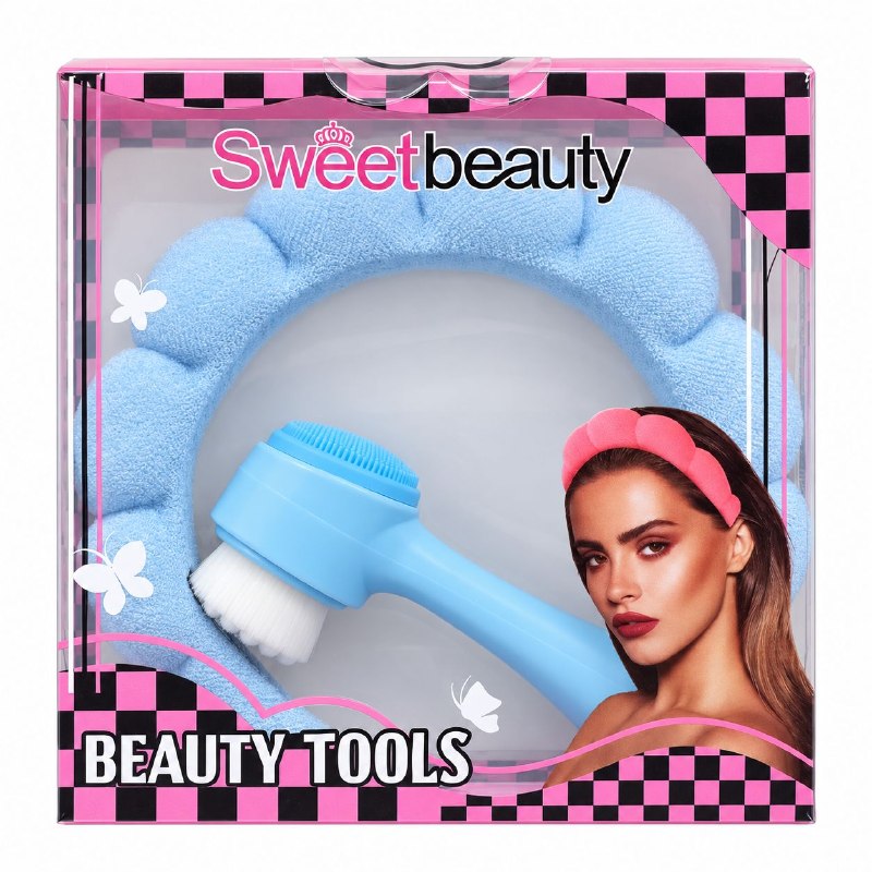 KIT DE CUIDADO FACIAL Y LIMPIEZA DE VINCHA Y CEPILLO FACIAL LIMPIADOR SWEET BEAUTY