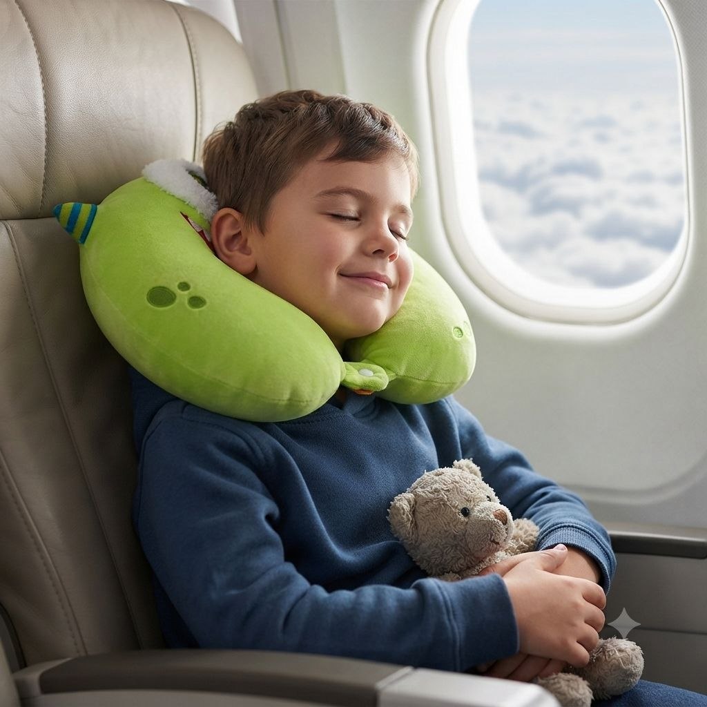 ALMOHADA DE VIAJE DE FELPA PARA NIÑOS COJÍN ERGONÓMICO DE CUELLO CON DISEÑO DE MONSTRUITO BENELI HOME 29x33 CM