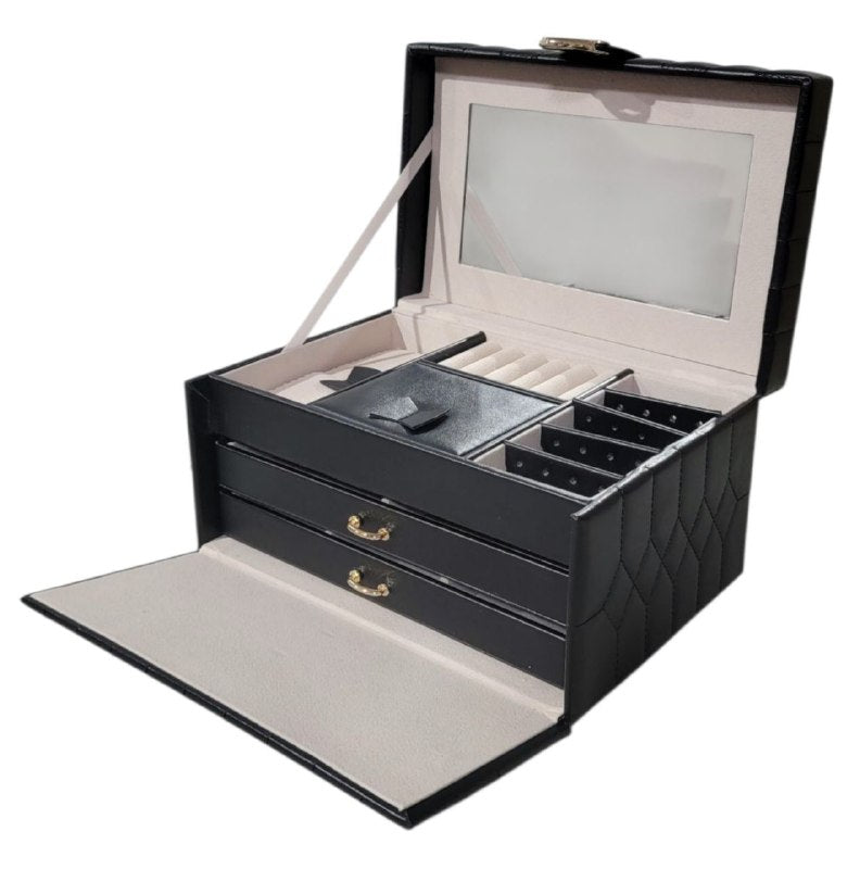 ORGANIZADOR JOYERO ELEGANTE, MAXIMINA EL ESPACIO Y MANTIENE TUS JOYAS ORDENADAS COLOR NEGRO 22CMX12CM