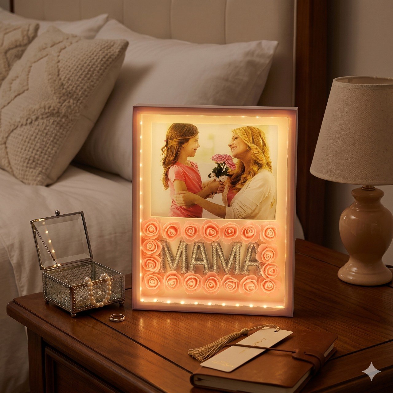 RETRATERA DE REGALO PARA DIA DE LA MADRE CON LUZ LED 25X20X5CM