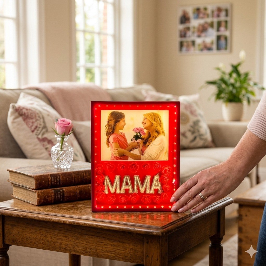 RETRATERA DE REGALO PARA DIA DE LA MADRE CON LUZ LED 25X20X5CM