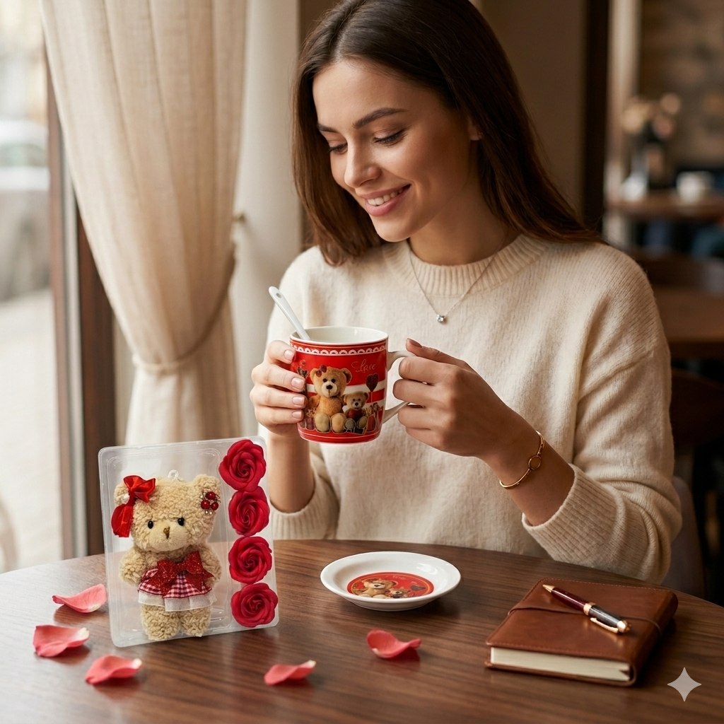 SET DE TAZA DE REGALO DE DIA DE LA MADRE CON OSO DE PELUCHE 4PCS BENELI HOME