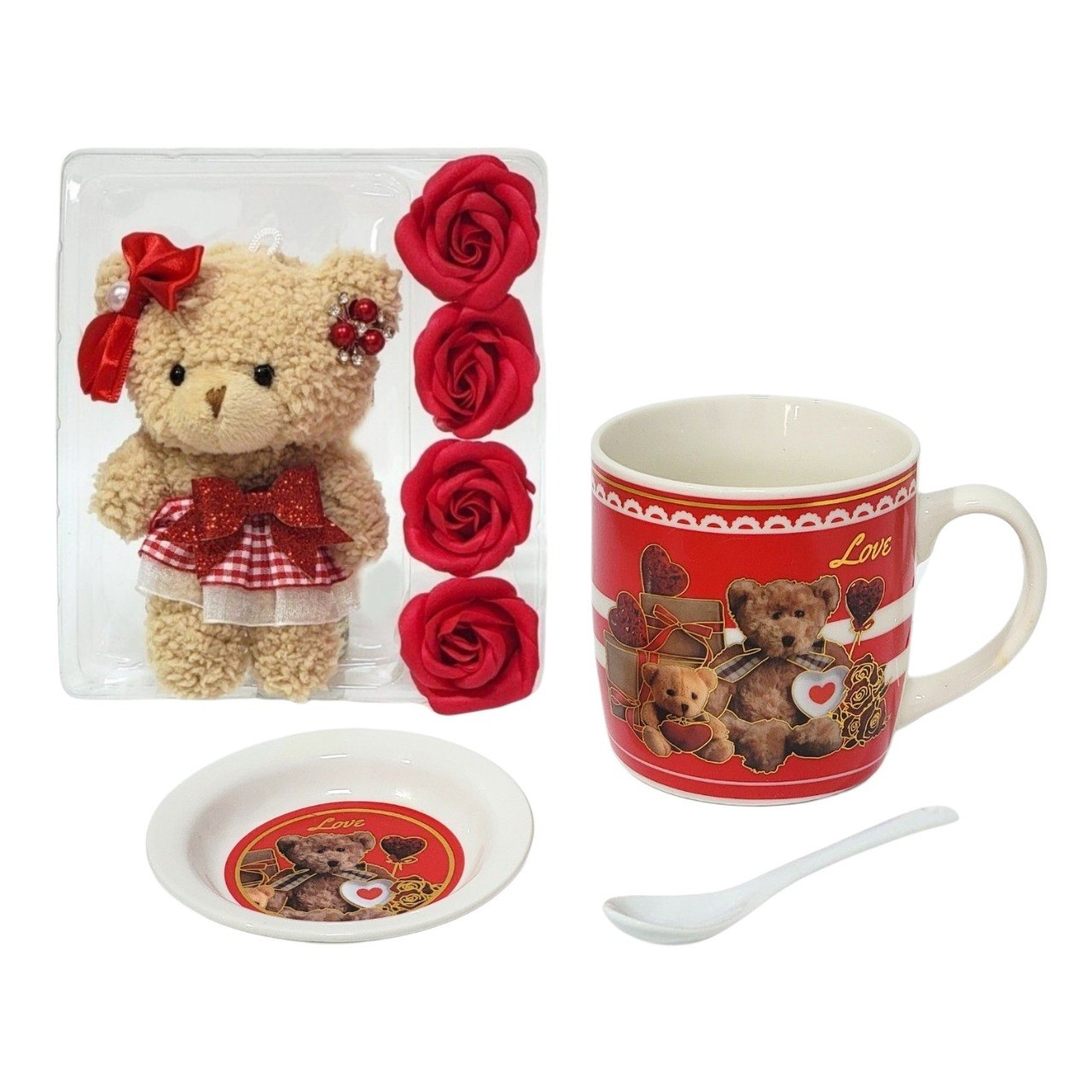 SET DE TAZA DE REGALO DE DIA DE LA MADRE CON OSO DE PELUCHE 4PCS BENELI HOME