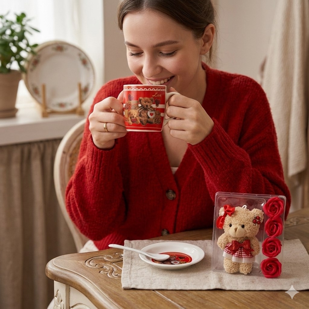 SET DE TAZA DE REGALO DE DIA DE LA MADRE CON OSO DE PELUCHE 4PCS BENELI HOME