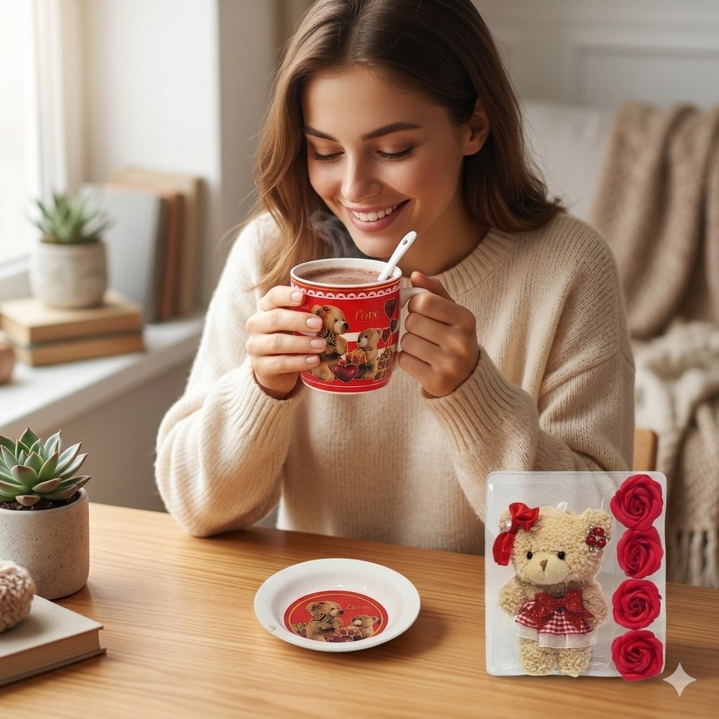 SET DE TAZA DE REGALO DE DIA DE LA MADRE CON OSO DE PELUCHE 4PCS BENELI HOME