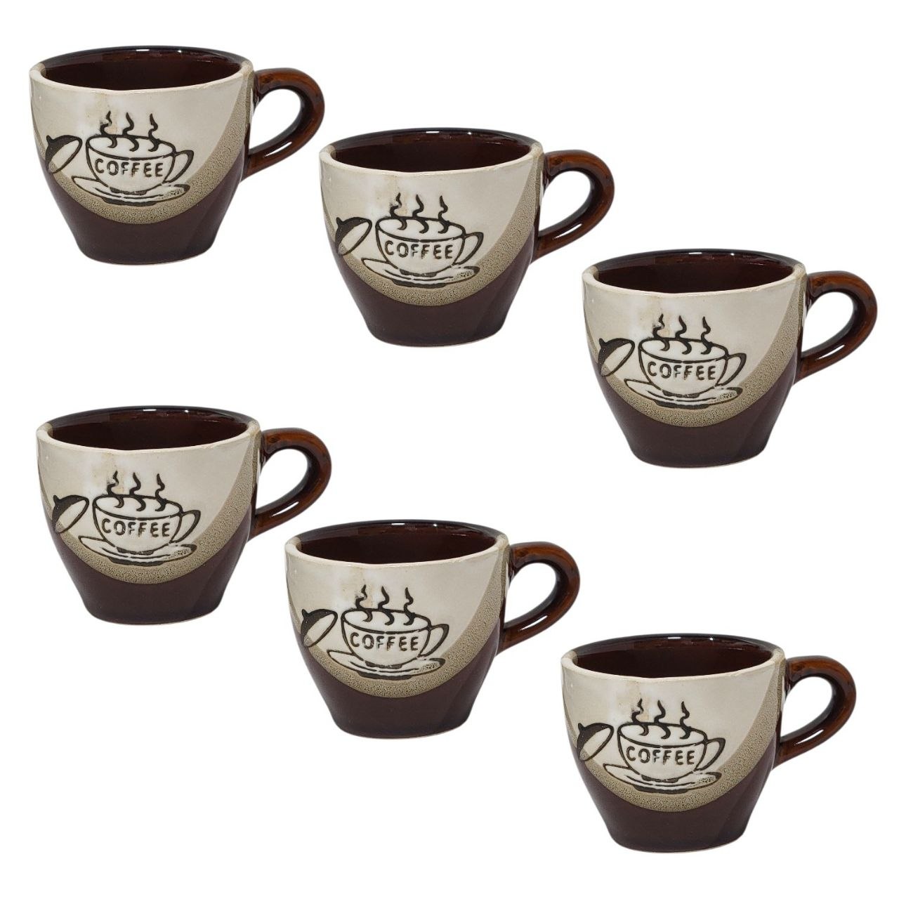 JUEGO DE TAZAS DE CERAMICA CON DISEÑO ARTISTICO DE CAFE 6PCS