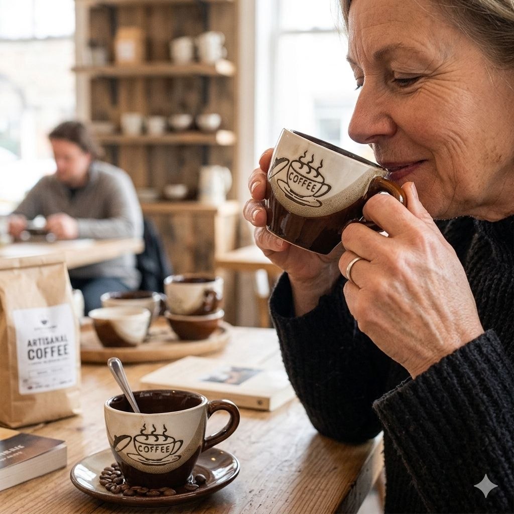 JUEGO DE TAZAS DE CERAMICA CON DISEÑO ARTISTICO DE CAFE 6PCS