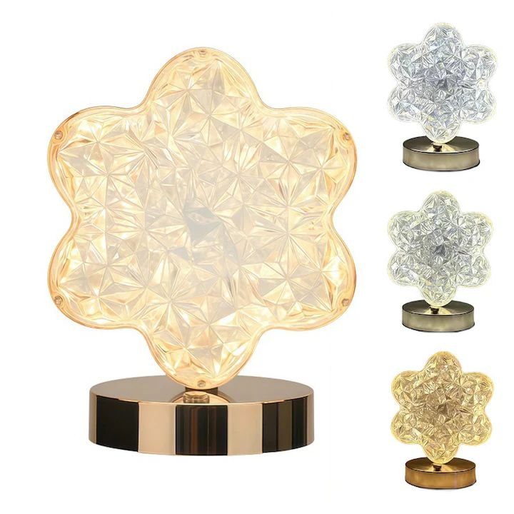 LAMPARA DE MESA DECORATIVA CON EFECTO DE CRISTAL DORADO 16X18X10CM