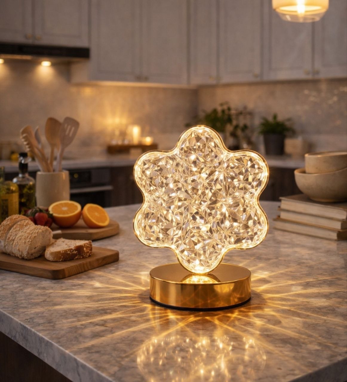 LAMPARA DE MESA DECORATIVA CON EFECTO DE CRISTAL DORADO 16X18X10CM