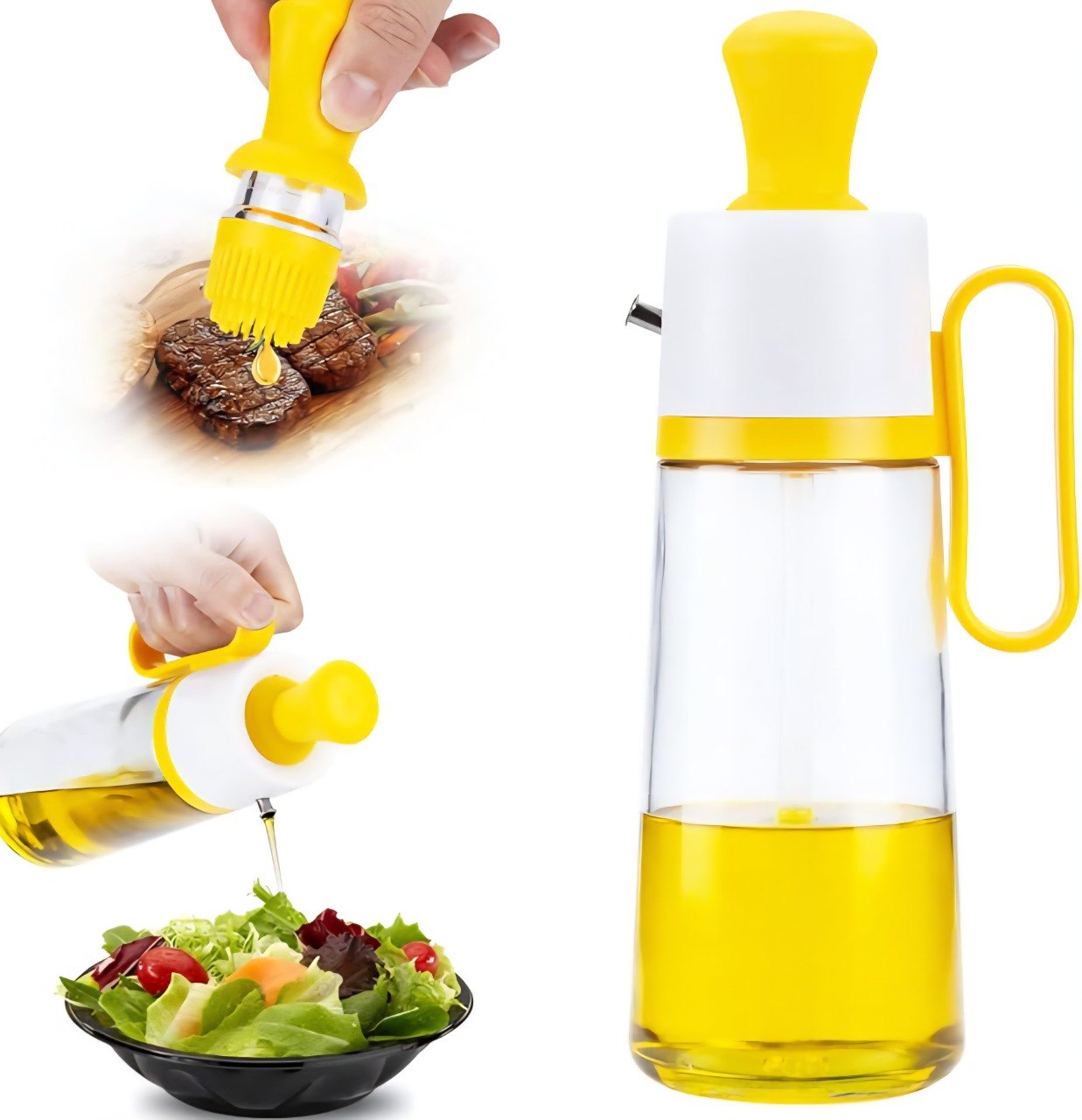 BOTELLA DISPENSADORA DE ACEITE DE VIDRIO CON PINCEL DE SILICONA 550ML