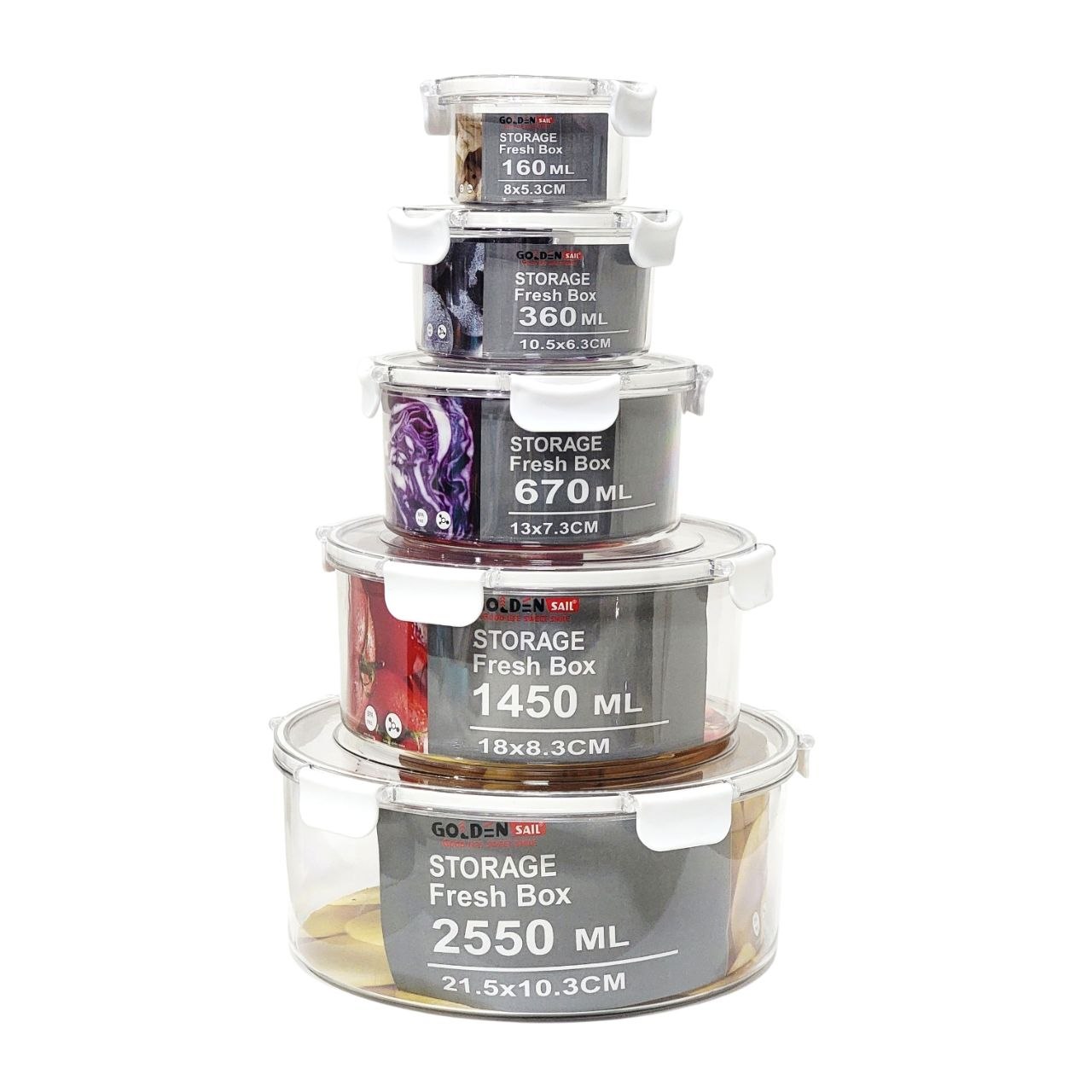 SET DE RECIPIENTES PANAS PARA ALIMENTOS HERMETICOS REDONDOS 5PCS GOLDEN SAIL