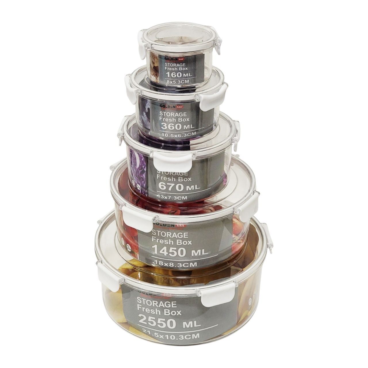 SET DE RECIPIENTES PANAS PARA ALIMENTOS HERMETICOS REDONDOS 5PCS GOLDEN SAIL