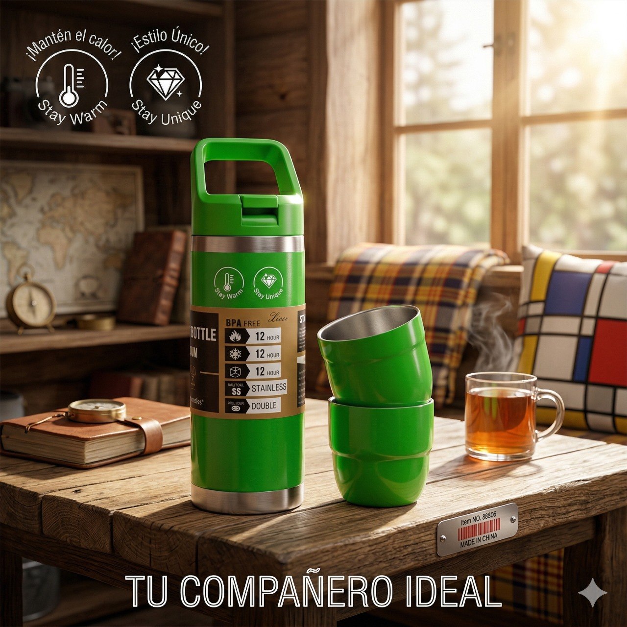 SET DE TERMO Y TAZAS DE VIAJE DE ACERO INOXIDABLE 3PCS 500ML