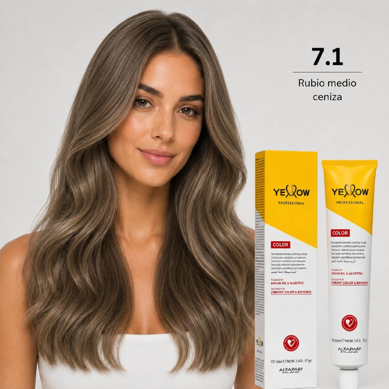 TINTE PERMANENTE PARA EL CABELLO CON ACEITE DE ARGAN Y ALOETRIX TONO 7.1 RUBIO MEDIO CENIZA ALFAPARF 100ML