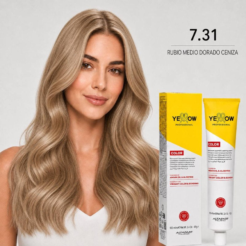 TINTE PERMANENTE PARA EL CABELLO CON ACEITE DE ARGAN Y ALOETRIX TONO 7.31 RUBIO MEDIO DORADO CENIZA ALFAPARF 100ML