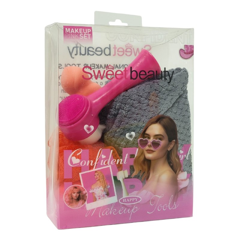 KIT DE CUIDADO PERSONAL, ESPONJA MAQUILLAJE, TOALLA PELO, CEPILLO FACIAL, ESPONJA CORPORAL SWEET BEAUTY