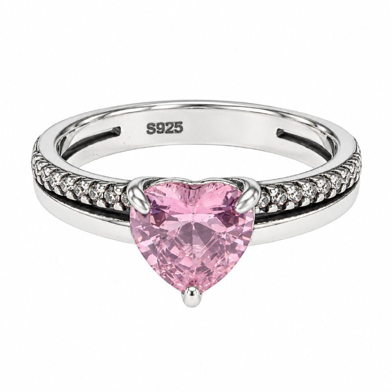 ANILLO DE PLATA 9.25 PARA DAMA CON DISEÑO DE CIRCON EN FORMA DE CORAZON 3.8G