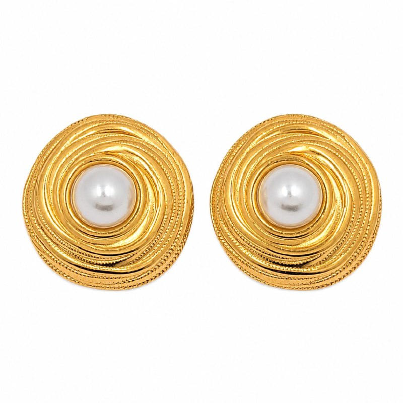 ARITOS DE ENCHAPE PARA DAMA CON DISEÑO EN ESPIRAL Y PERLA 2CM