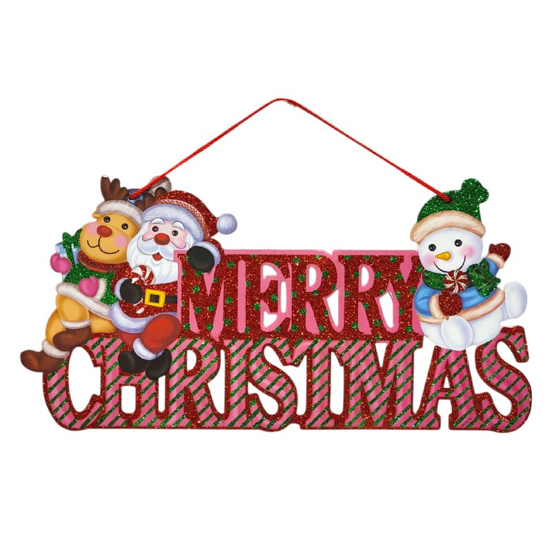 DECORACION ADORNO NAVIDEÑO CARTEL COLGANTE ALEGRE FESTIVO 36X40CM, 4 ESTILOS
