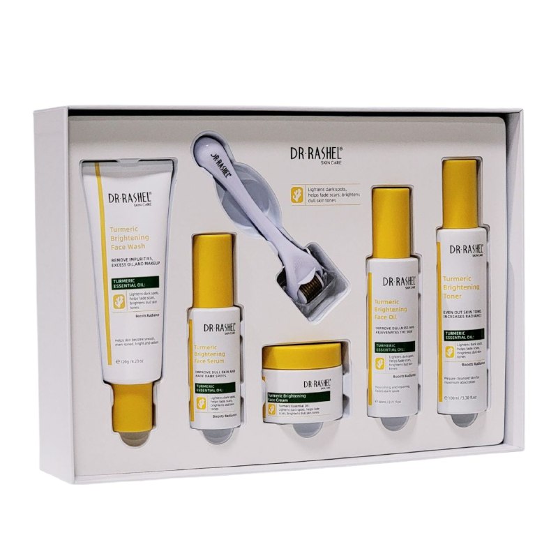 SET DE CUIDADO FACIAL DE CURCUMA EFECTO ILUMINADOR E HIDRATANTE 6PCS DR RASHEL