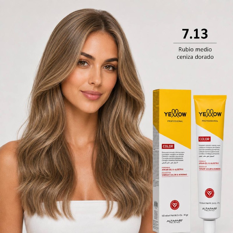 TINTE PERMANENTE PARA EL CABELLO CON ACEITE DE ARGAN Y ALOETRIX TONO 7.13 RUBIO MEDIO CENIZA DORADO ALFAPARF 100ML