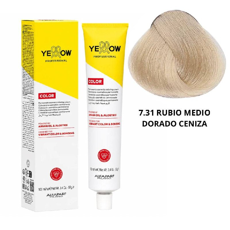 TINTE PERMANENTE PARA EL CABELLO CON ACEITE DE ARGAN Y ALOETRIX TONO 7.31 RUBIO MEDIO DORADO CENIZA ALFAPARF 100ML