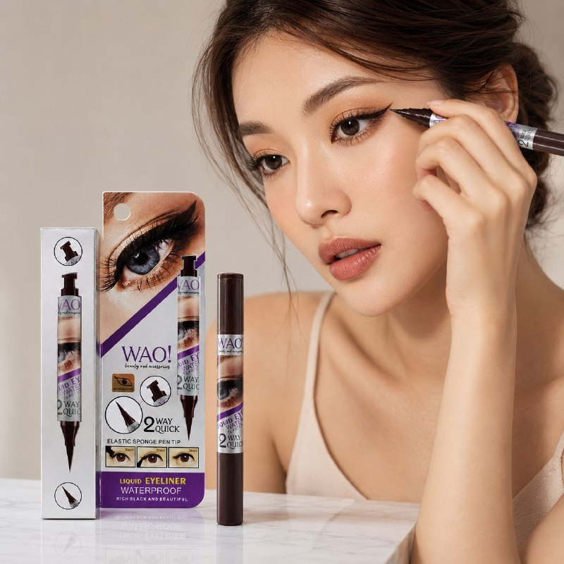 DELINEADOR PARA OJOS LIQUIDO 2 EN 1 RESISTENTE AL AGUA COLOR MARRON GRANATE WAO BEAUTY
