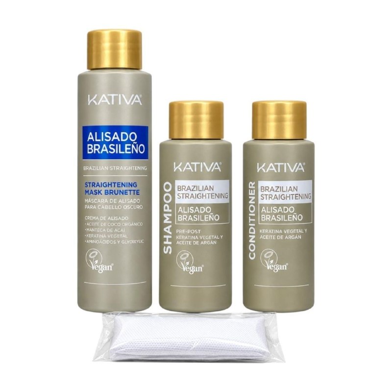 SET DE ALISADO BRASILEÑO SEMIPERMANENTE SIN FORMOL PARA CABELLOS OSCUROS O CASTAÑOS KIT KATIVA