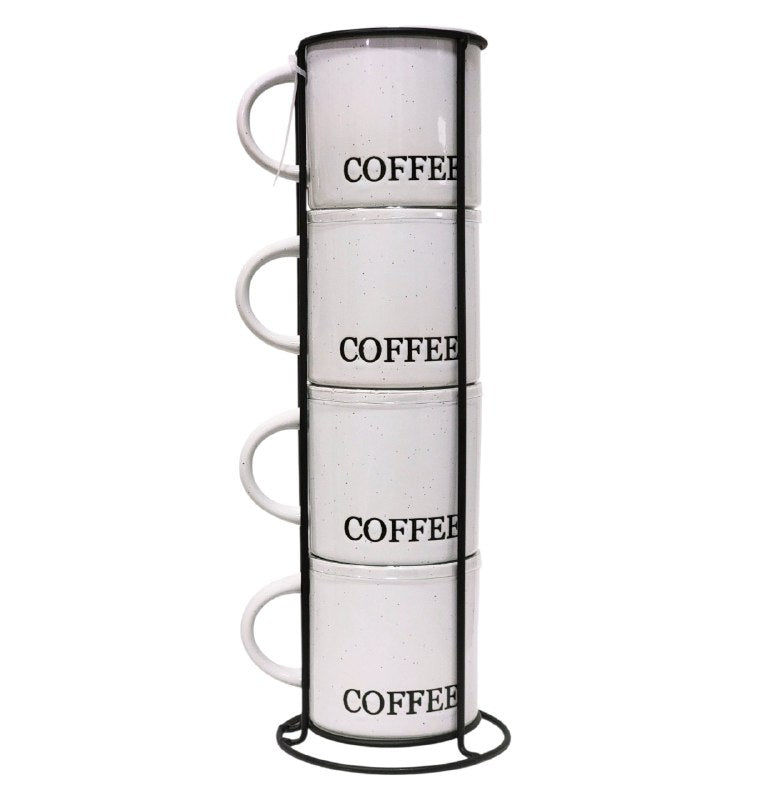 SET DE TAZAS DE CERAMICA TIPO SPECKLE CON SOPORTE DE METAL 4PCS 9X9CM