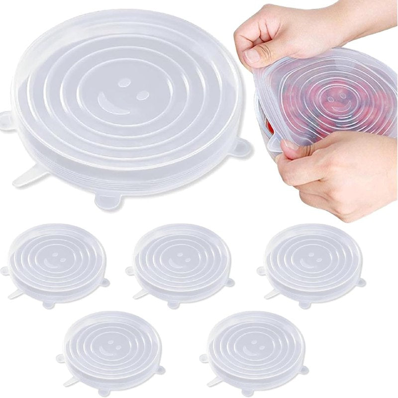 SET DE TAPADERAS DE SILICONA REUTILIZABLES AJUSTABLES PARA CONSERVACION DE ALIMENTOS 6PCS