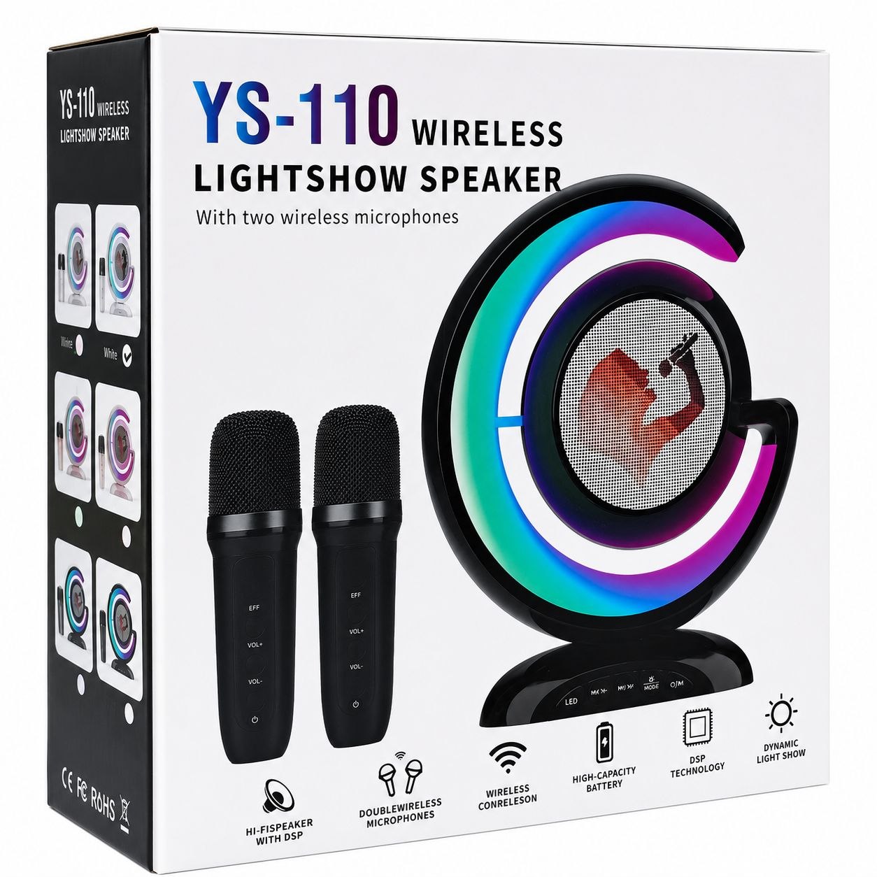 ALTAVOZ INALÁMBRICO YS-110 LIGHTSHOW SPEAKER SISTEMA DE AUDIO PORTÁTIL CON KARAOKE, CONECTIVIDAD DUAL Y EFECTOS DE VOZ BENELI HOME 20x6 CM