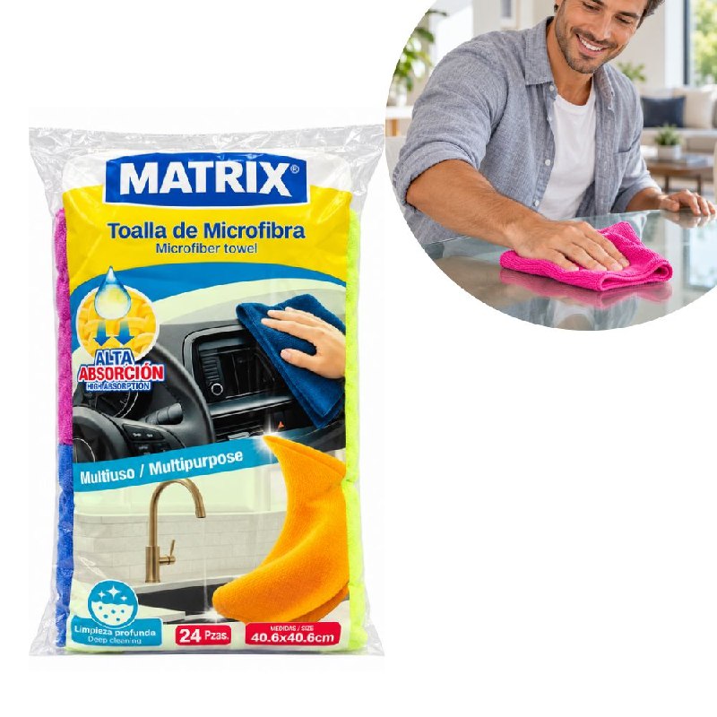 SET DE 24 TRAPOS DE MICROFIBRA MULTIUSOS DE ALTA ABSORCION MATRIX 40.6X40.6CM
