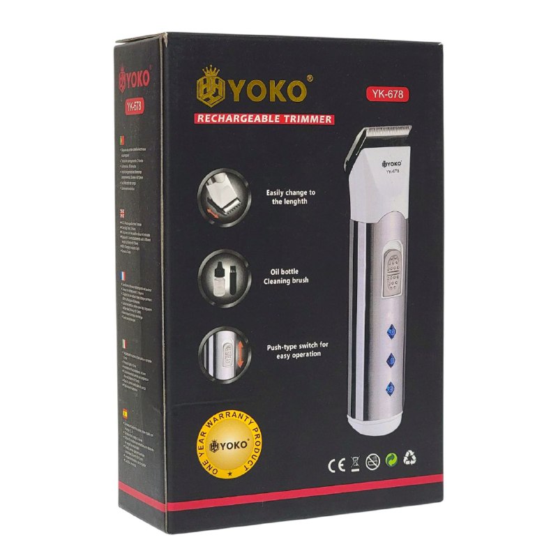 MAQUINA CORTADORA DE PELO PROFESIONAL RECARGABLE, CAMBIO FACIL DE LONGITUD, VARIOS ACCESORIOS, INTERRUPTOR PUILSADOR FACIL OPERACION YOKO YK-678