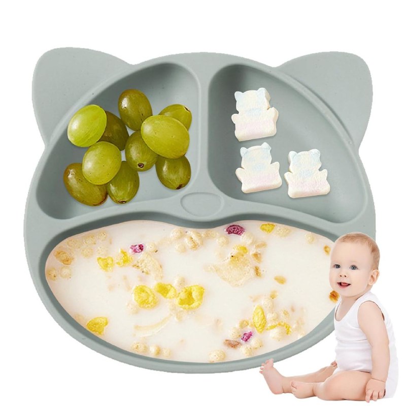 PLATO EN SET INFANTIL DE 4 DIVISIONES DE GATO PARA BEBES NO TOXICO 4 COLORES