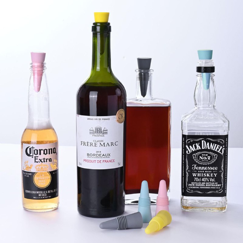 SET DE TAPONES HERMETICOS PARA BOTELLAS DE VINO Y CONSERVACION DE BEBIDAS DE SILICONA 4PCS
