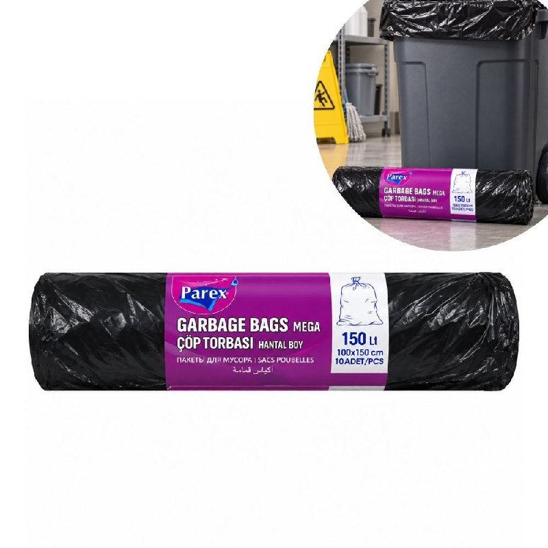 BOLSAS PARA BASURA EXTRA GRANDES DE 150L USO PESADO PAREX 10UND
