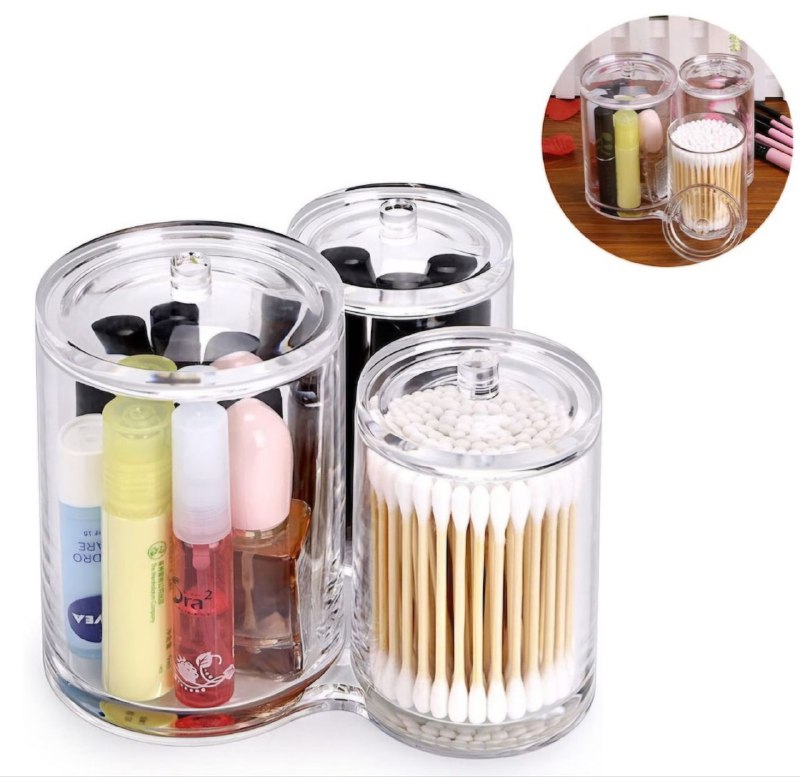 ORGANIZADOR ESTANTE DE COSMETICOS, MAQUILLAJE, BROCHAS, HISOPOS DE ACRILICO CON TAPADERA