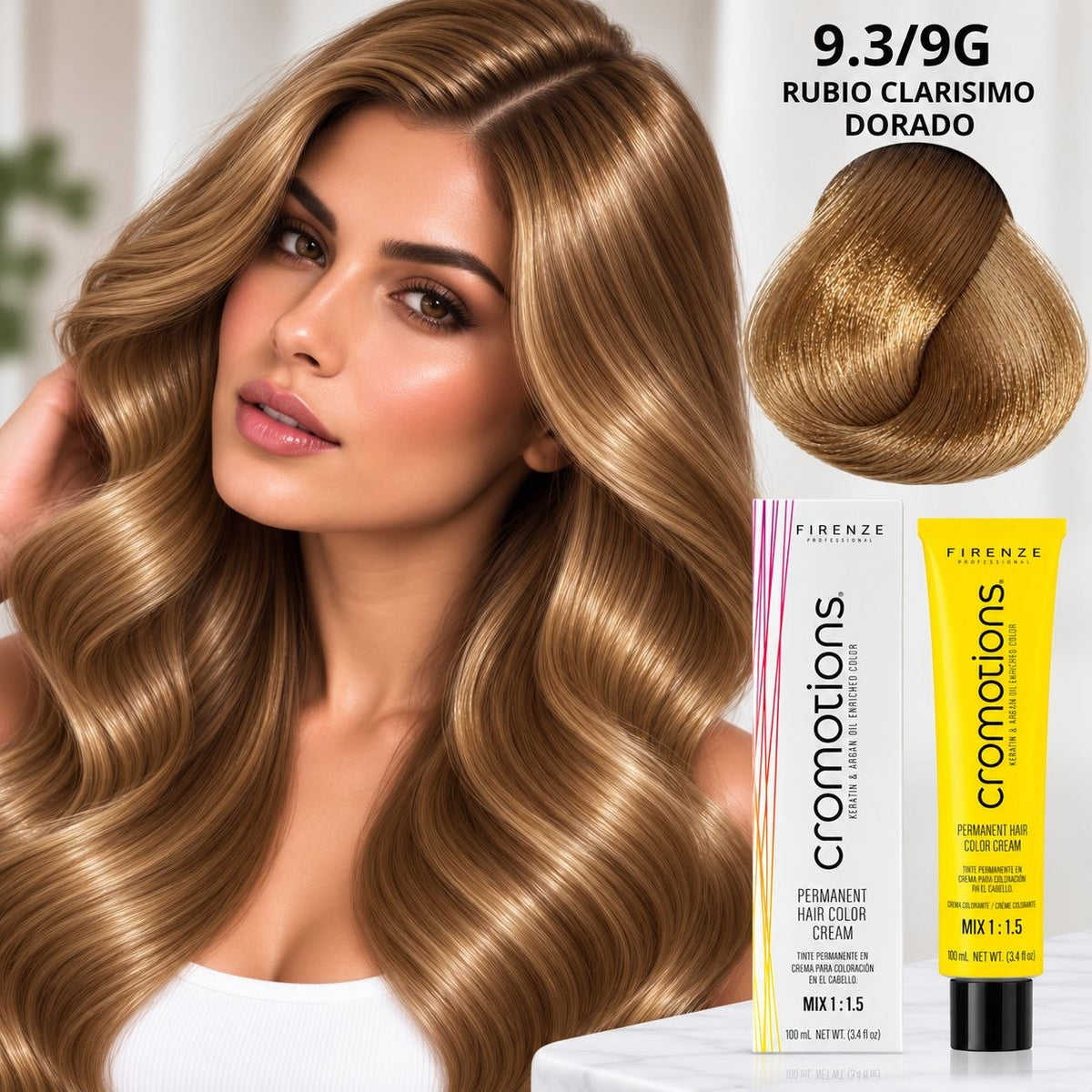 TINTE PERMANENTE EN CREMA CROMOTIONS 9.3/9G RUBIO CLARISIMO DORADO FIRENZE PROFESSIONAL 100ML